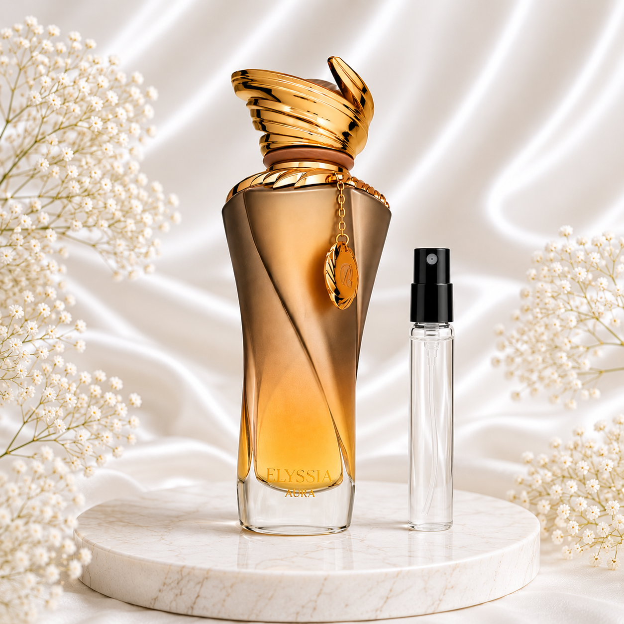 Decant do perfume Elysia Aura da Riiffs Perfumes, eau de parfum oriental gourmand com notas de baunilha, cacau e cedro